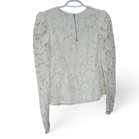 WAYF Ivory Lace Blouse – Puff Shoulders, Sheer Long Sleeves, Back Zip, S… - Picture 9 of 10